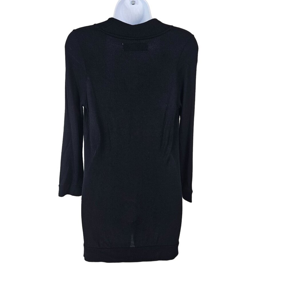 Zara Womens Sweater Black Deep V-Neck Tunic Size Medium Elegant Casual Everyday - Picture 2 of 8